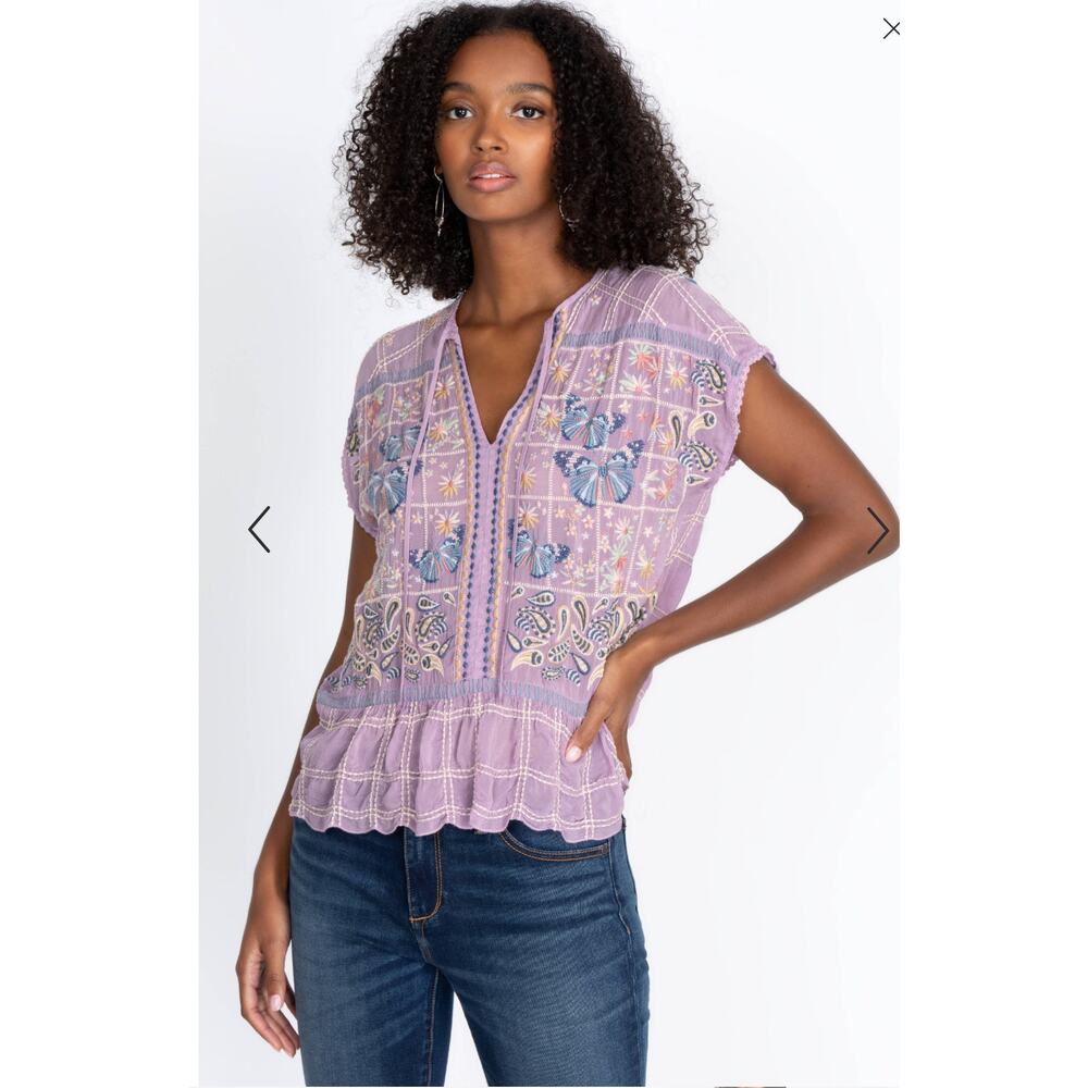 Johnny Was Lavender Embroidered Blouse